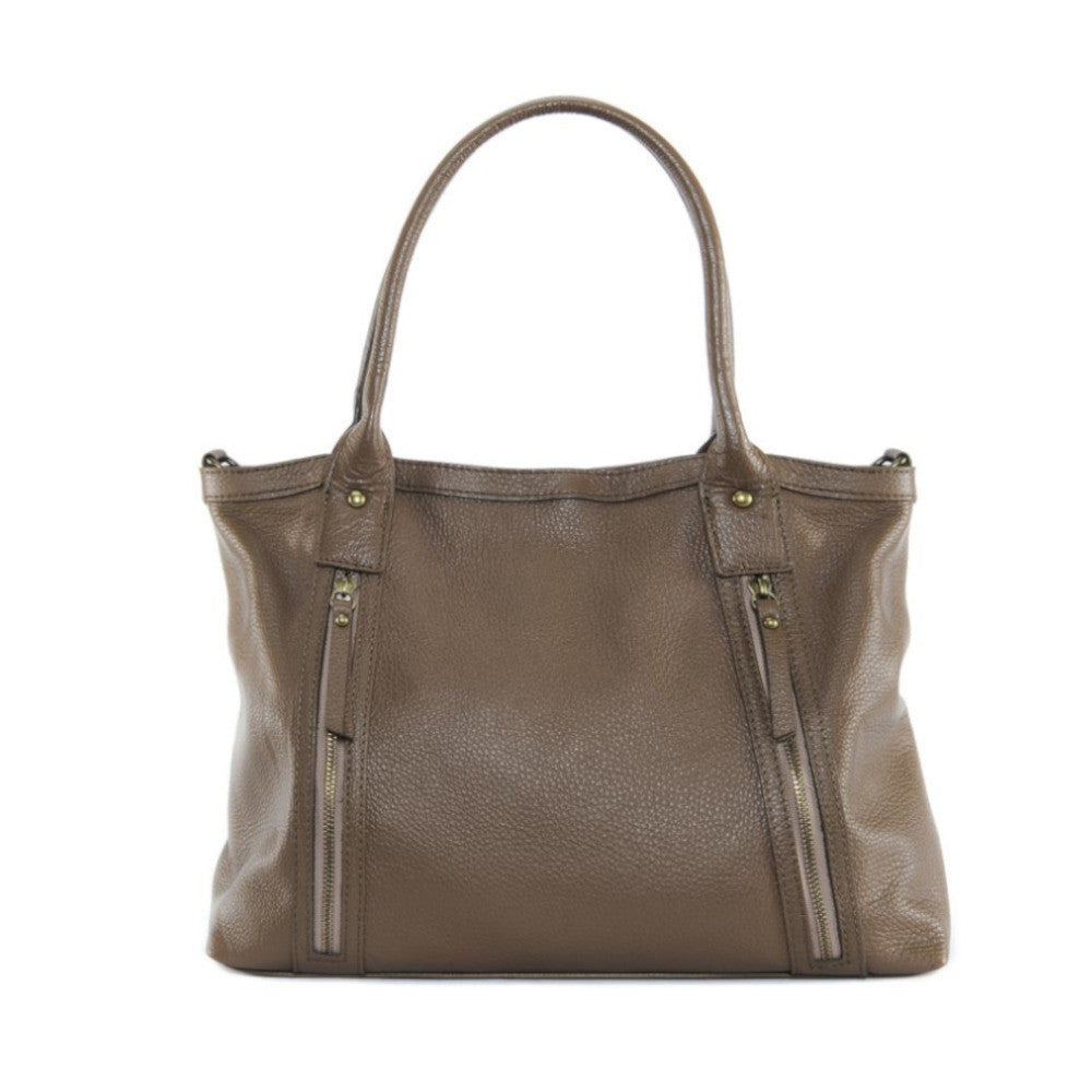 Sac à main en cuir grainé RANGOON Taupe foncé