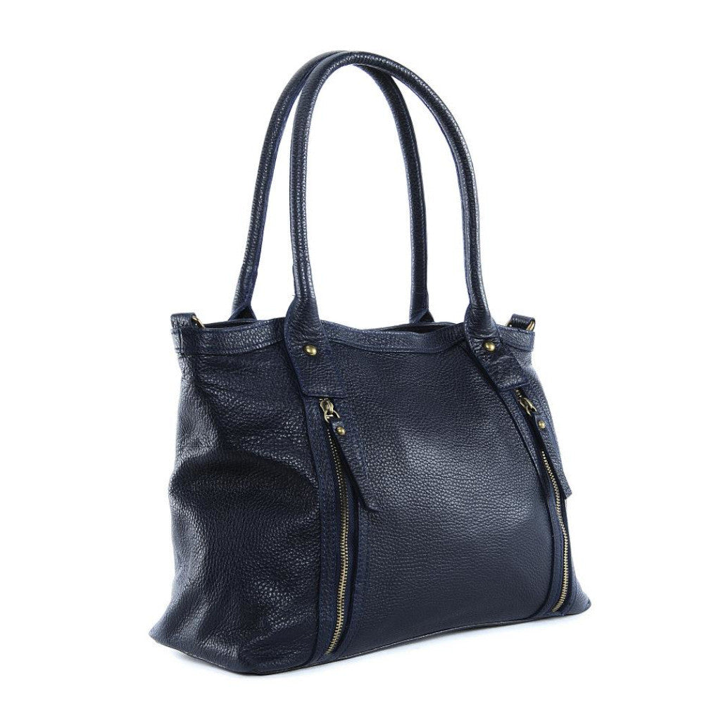 Sac à main en cuir grainé RANGOON Bleu marine