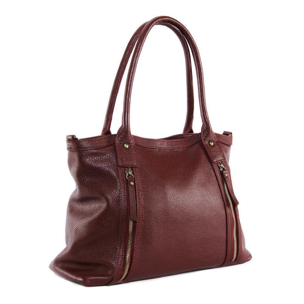 Sac à main en cuir grainé RANGOON Rouge foncé