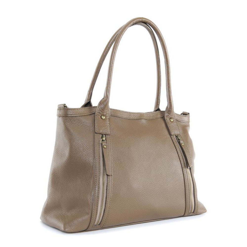 Sac à main en cuir grainé RANGOON Taupe foncé