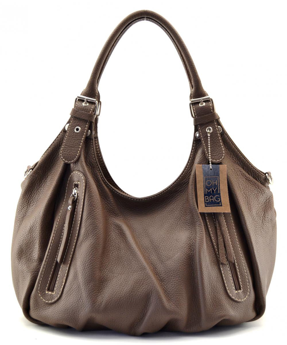 Sac à main en cuir grainé SAINT TROP Taupe foncé