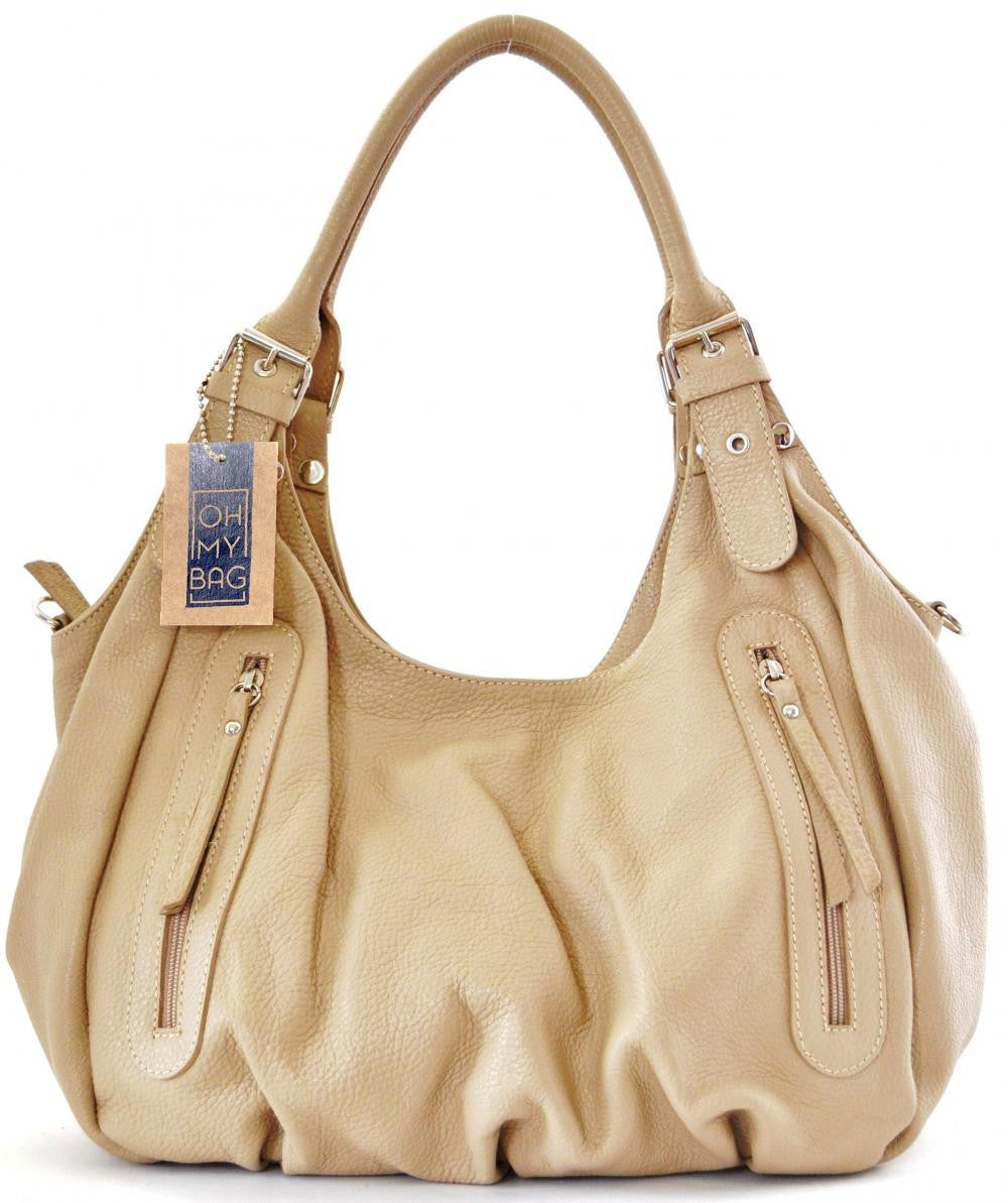 Sac à main en cuir grainé SAINT TROP Taupe clair
