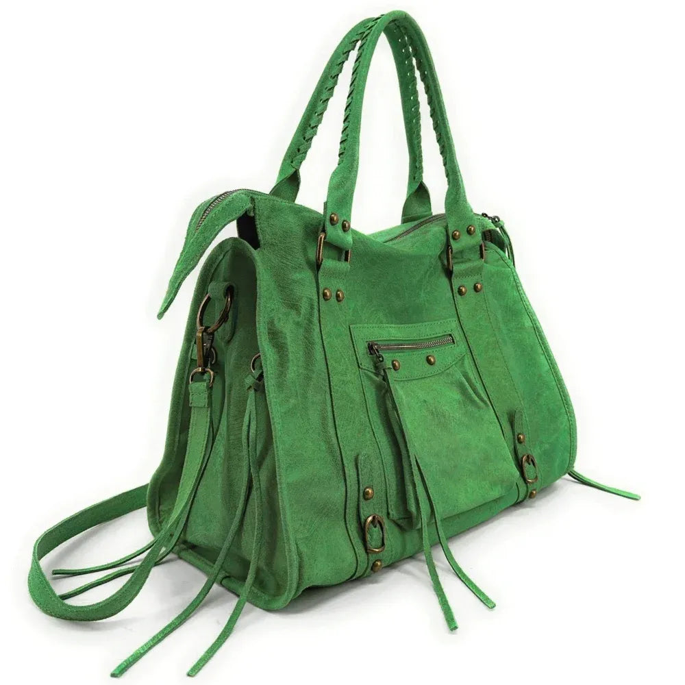 Sac à main en cuir brossé ou irisé SANDSTORM E.L. SIROCCO Vert anglais
