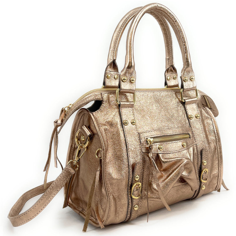 Sac à main en cuir irisé SANDSTORM GOLD (petit modèle) Champagne irisé