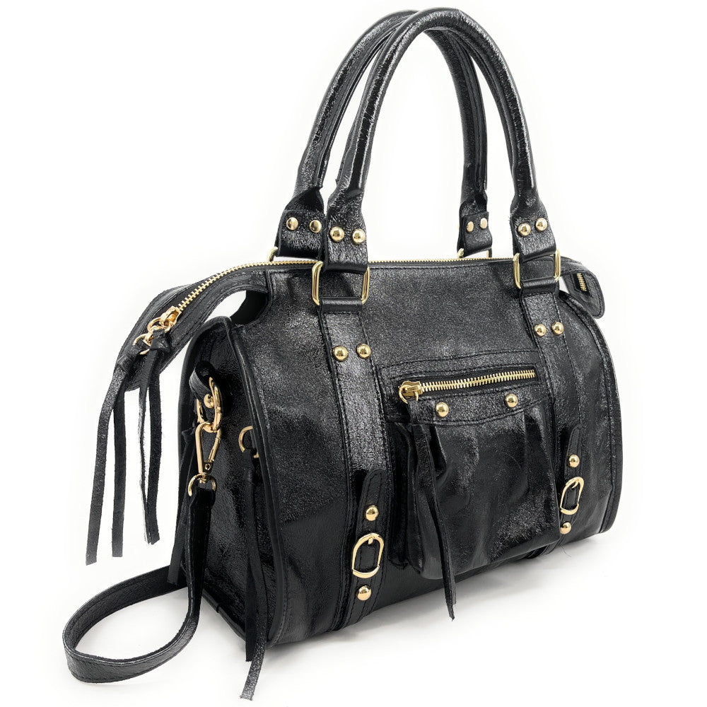 Sac à main en cuir irisé SANDSTORM GOLD (petit modèle) Noir irisé