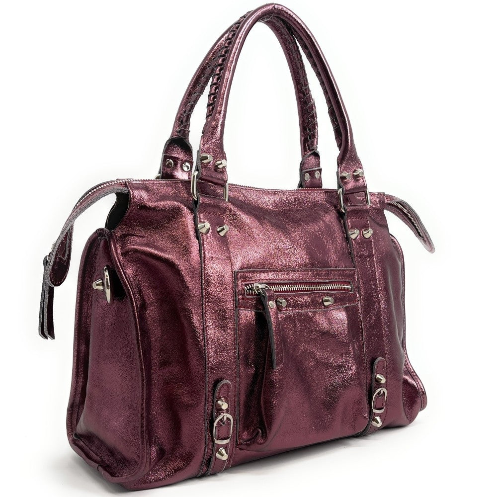 Sac à main en cuir irisé SANDSTORM Framboise irisé