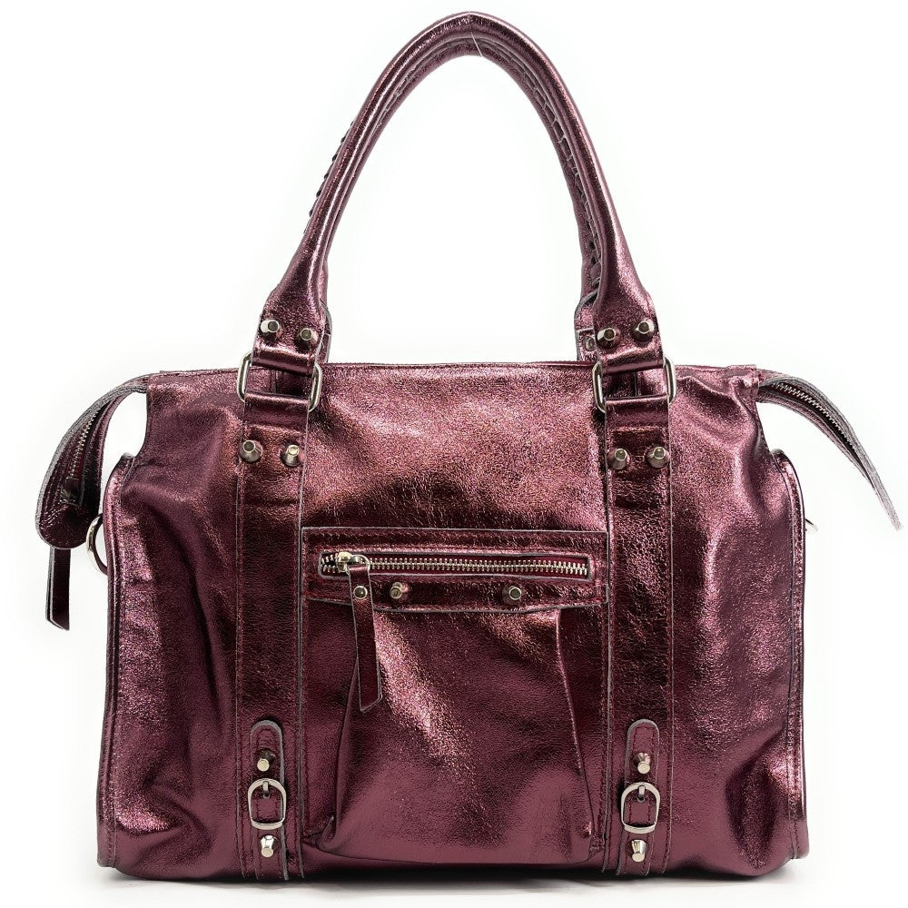 Sac à main en cuir irisé SANDSTORM Framboise irisé