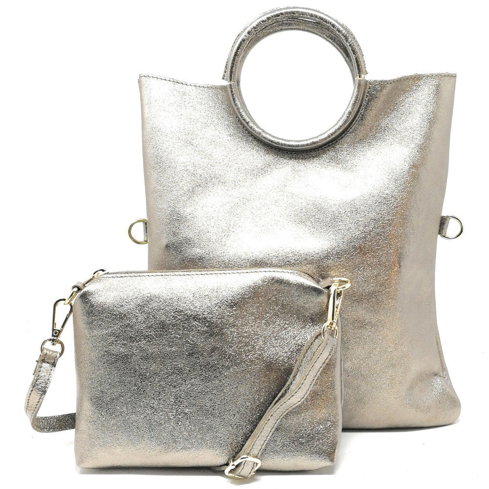 Sac à main en cuir irisé DAM DAM Champagne irisé