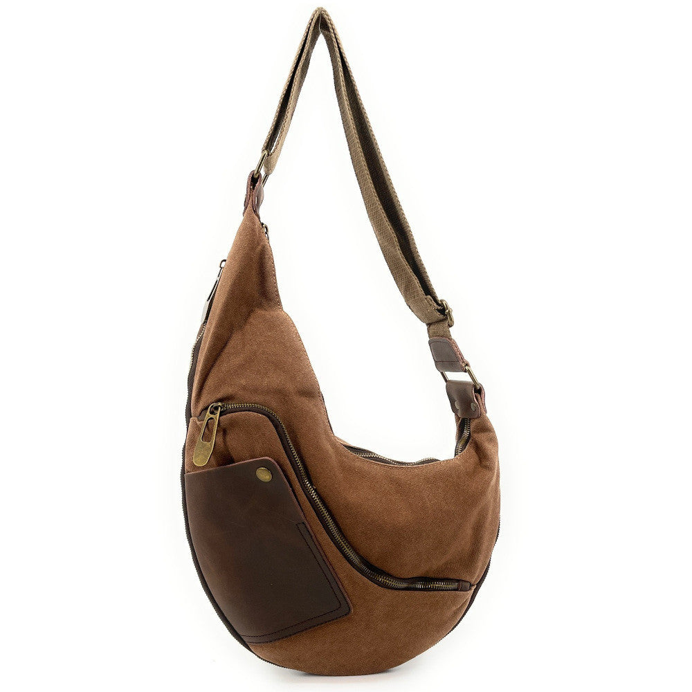 Sac besace holster en cuir italien et toile FEROE Camel foncé