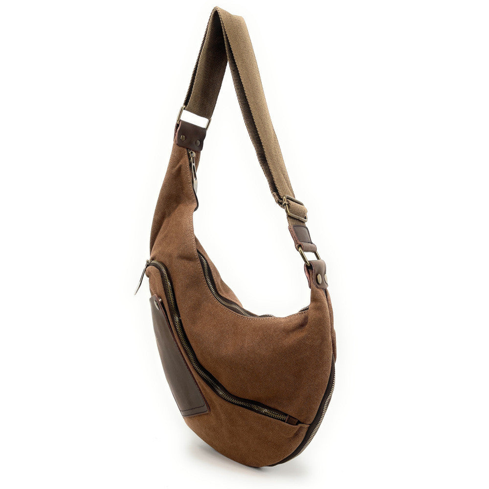 Sac besace holster en cuir italien et toile FEROE Camel foncé