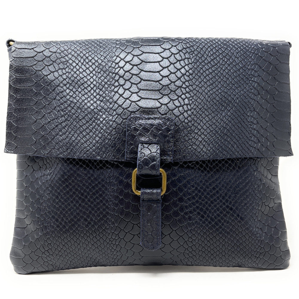 Sac à main en cuir italien façon serpent COQUETTE E.L. Bleu marine