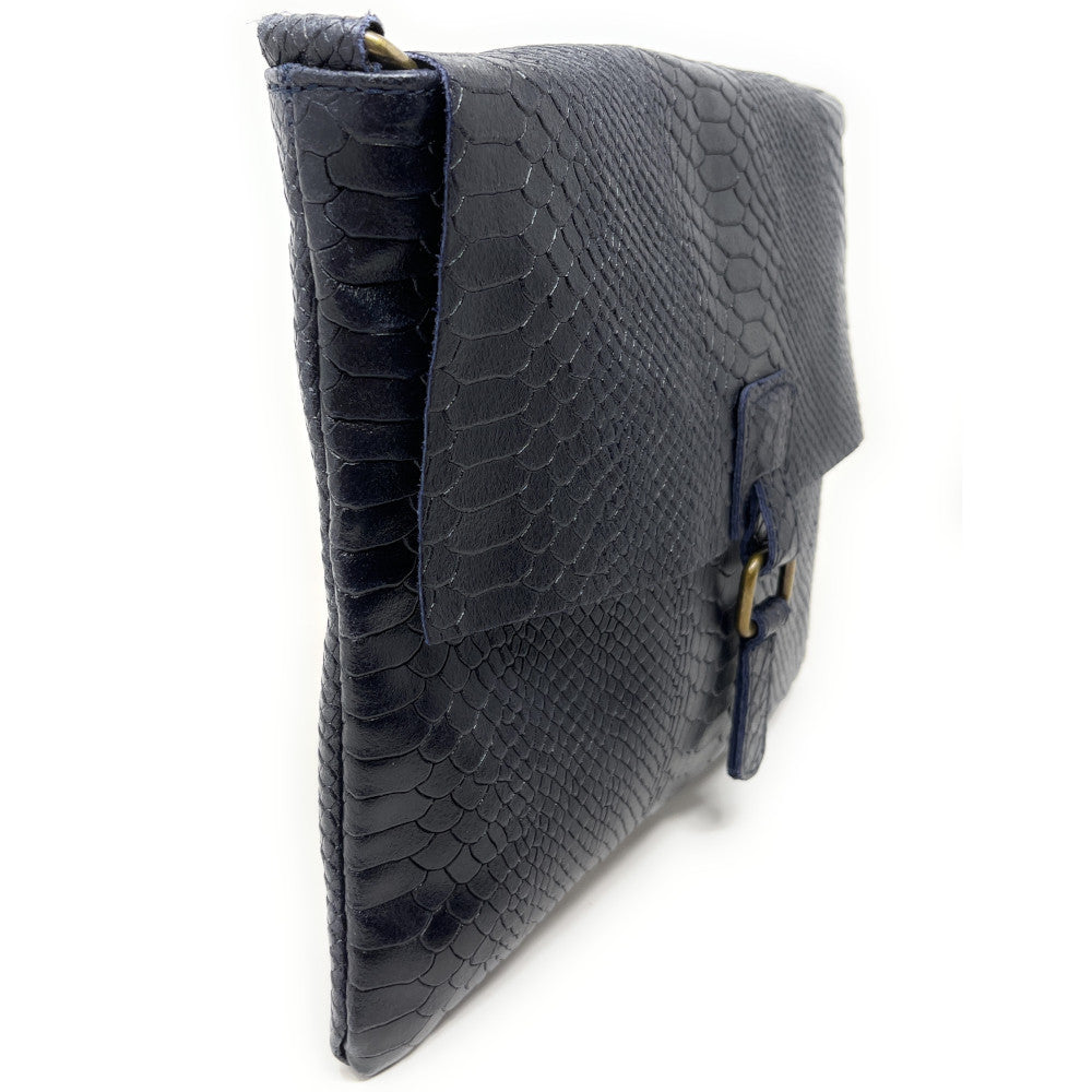 Sac à main en cuir italien façon serpent COQUETTE E.L. Bleu marine