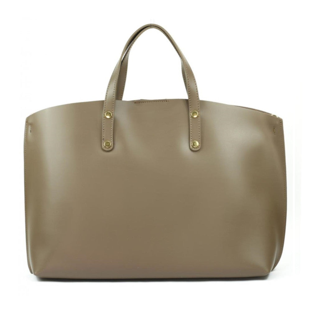 Grand sac à main en cuir glacé CHANTILLY Taupe foncé