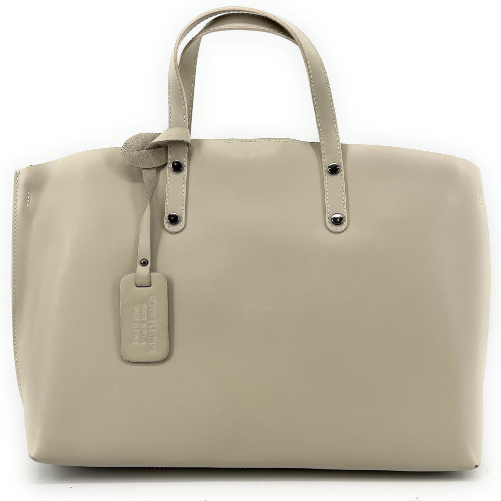 Grand sac à main en cuir glacé CHANTILLY Taupe clair