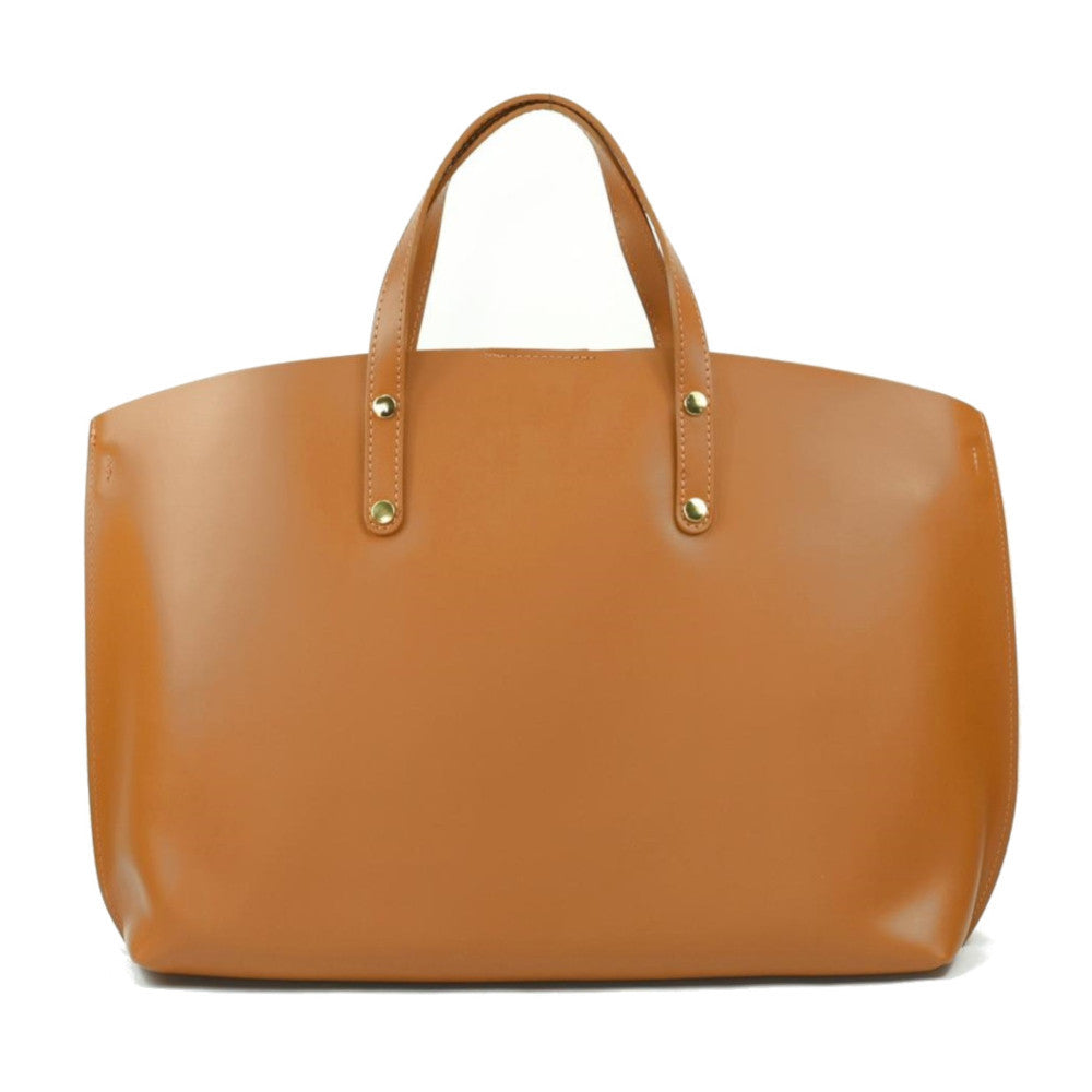 Grand sac à main en cuir glacé CHANTILLY Cognac