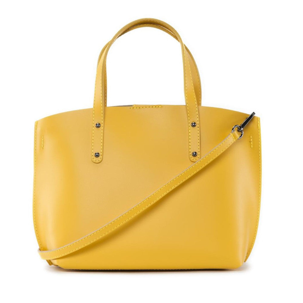 Grand sac à main en cuir glacé CHANTILLY Jaune tournesol