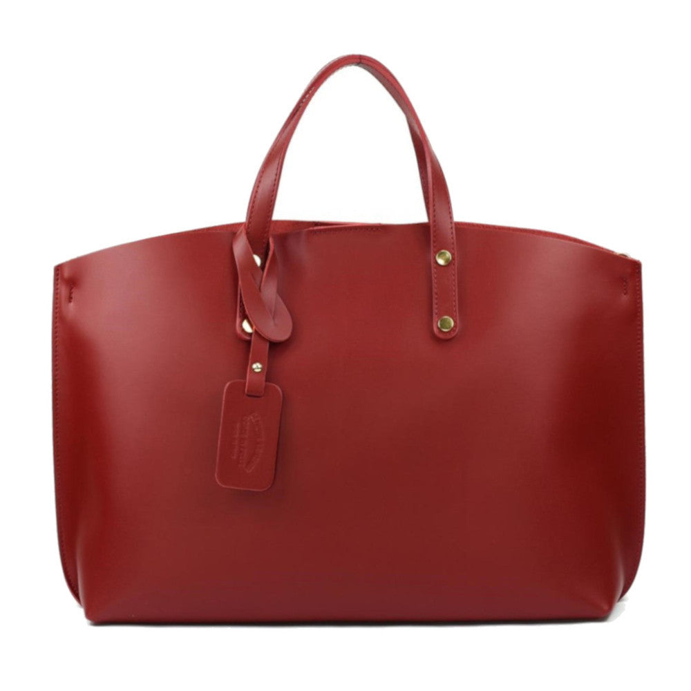 Grand sac à main en cuir glacé CHANTILLY Rouge foncé