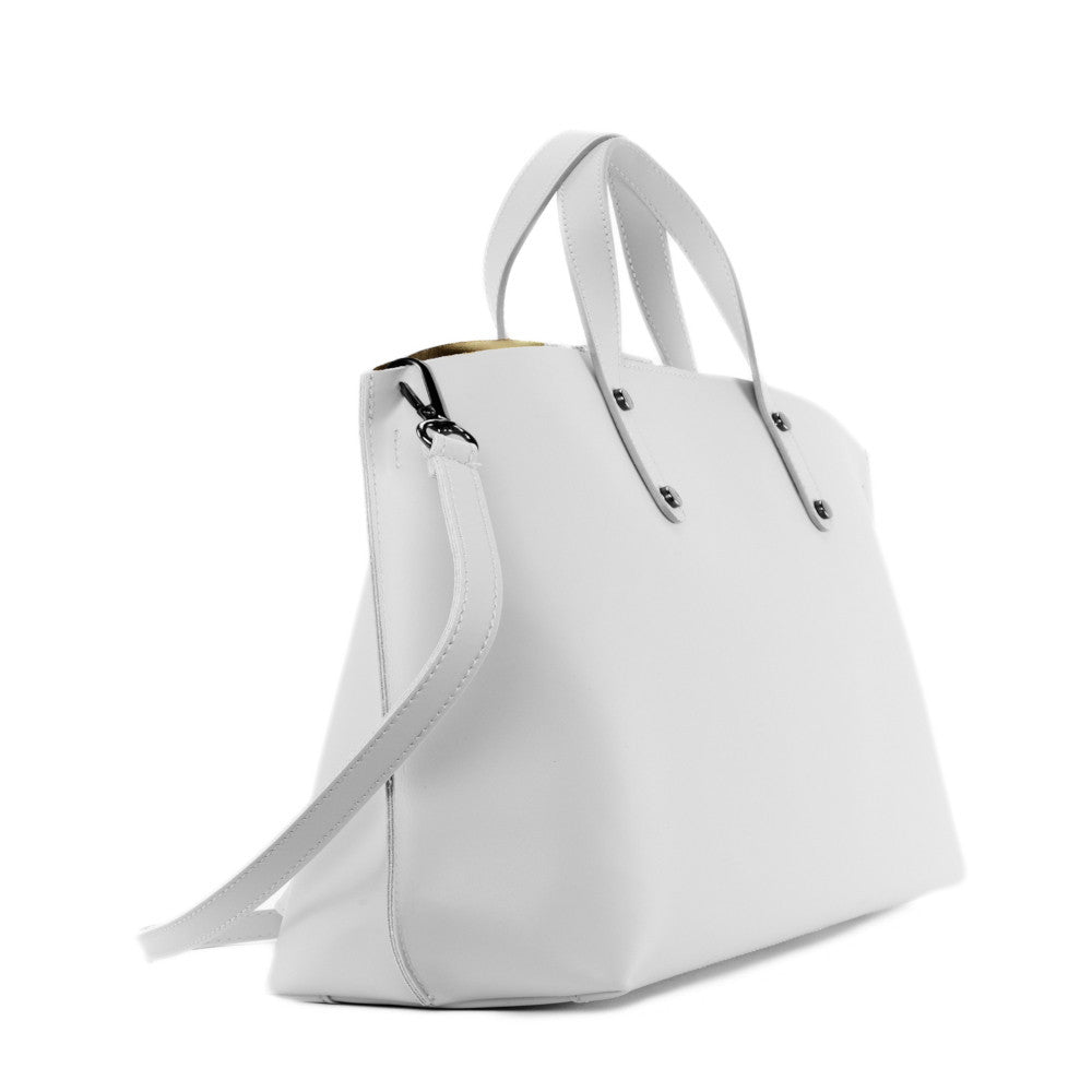 Grand sac à main en cuir glacé CHANTILLY Blanc