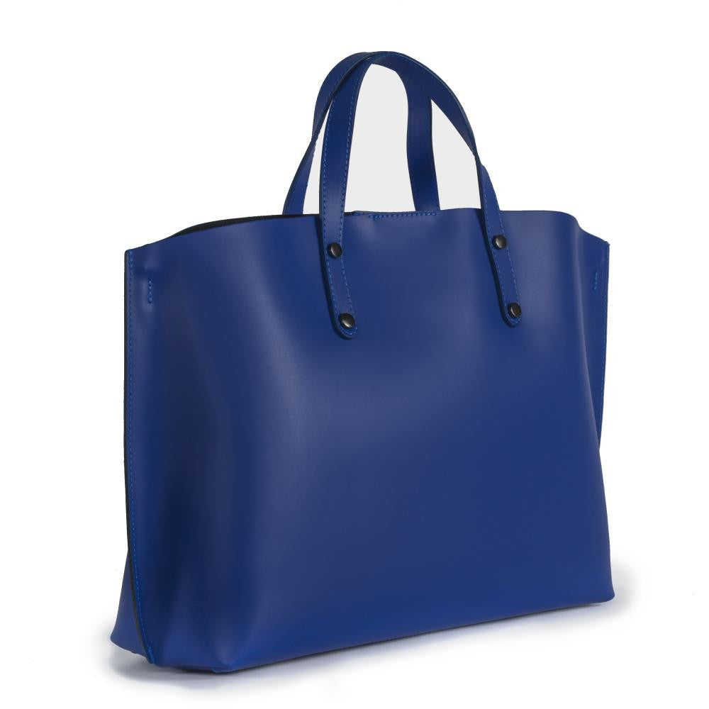 Grand sac à main en cuir glacé CHANTILLY Bleu roi