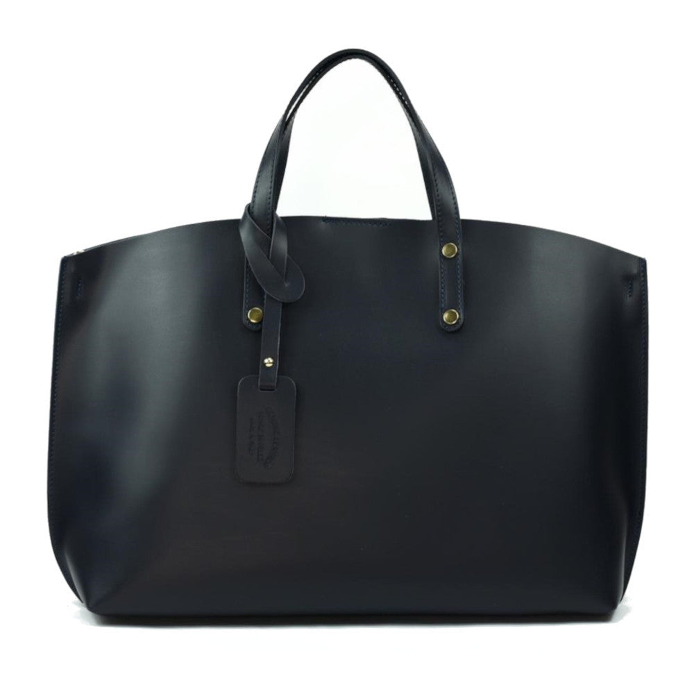 Grand sac à main en cuir glacé CHANTILLY Bleu marine