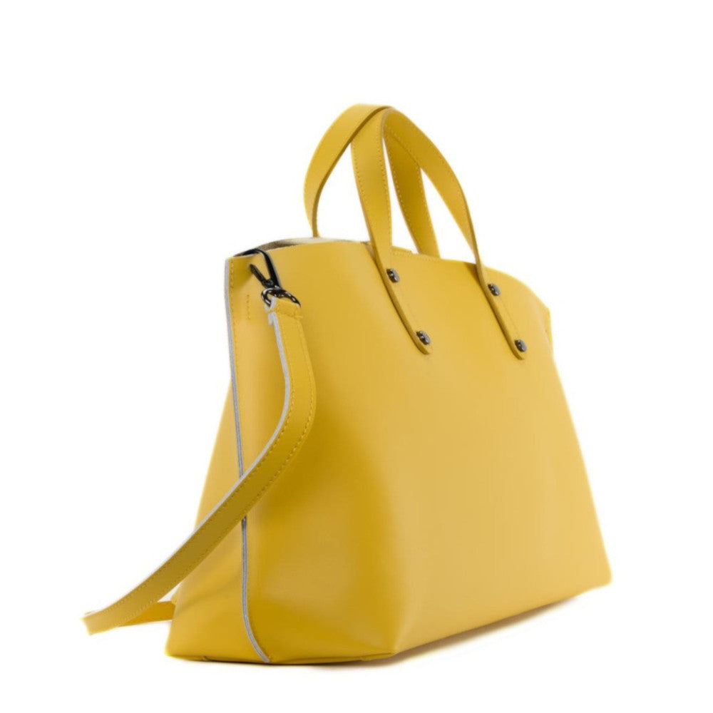 Grand sac à main en cuir glacé CHANTILLY Jaune tournesol