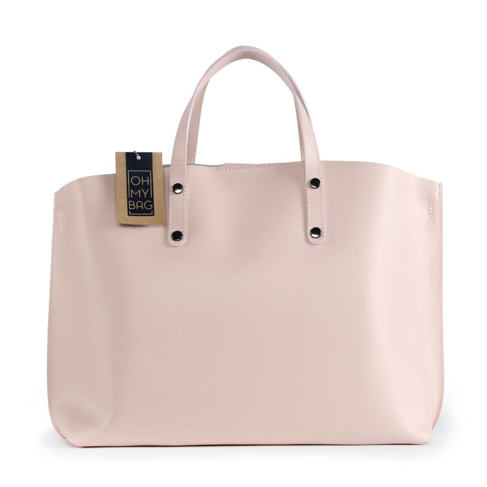 Grand sac à main en cuir glacé CHANTILLY Rose nude