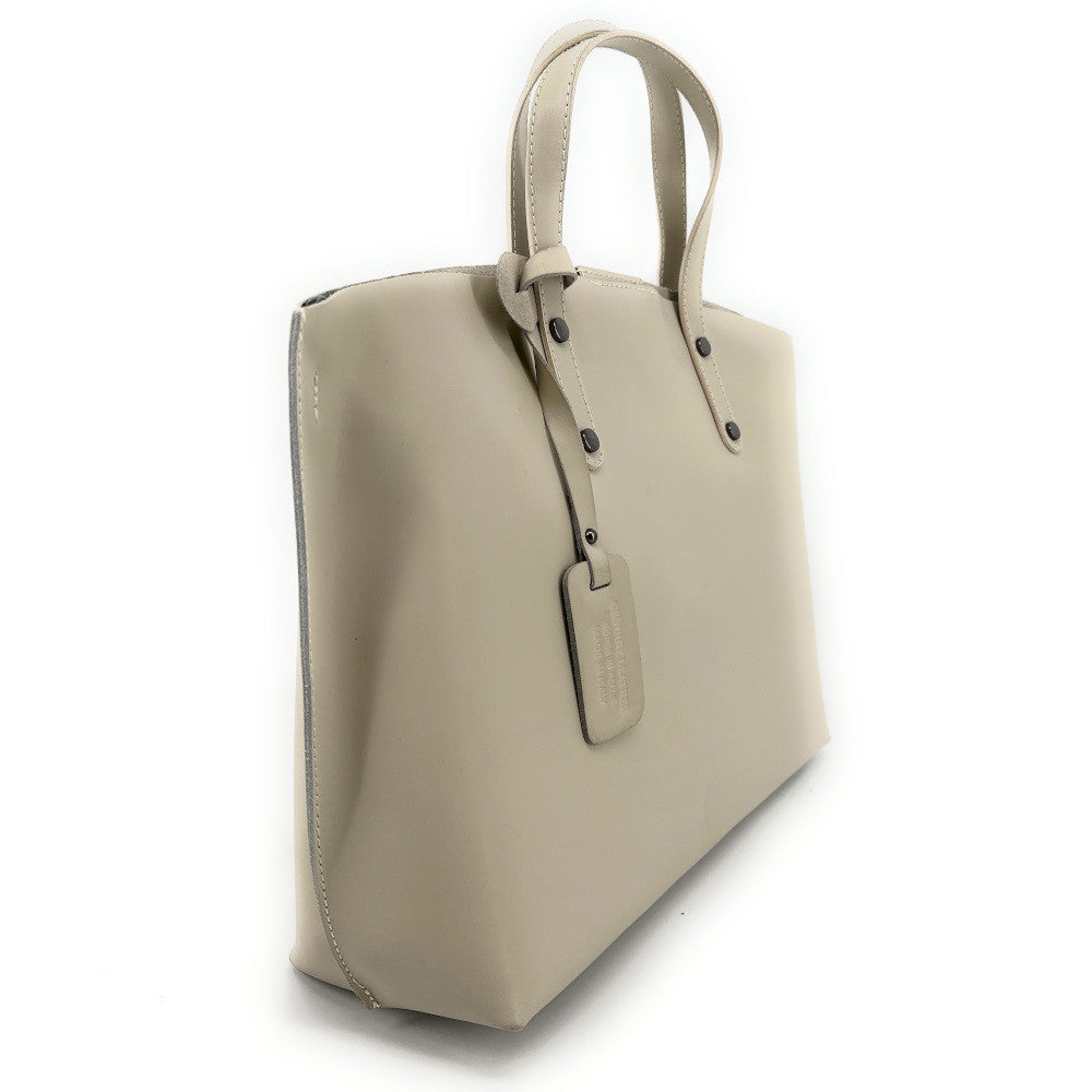 Grand sac à main en cuir glacé CHANTILLY Taupe clair