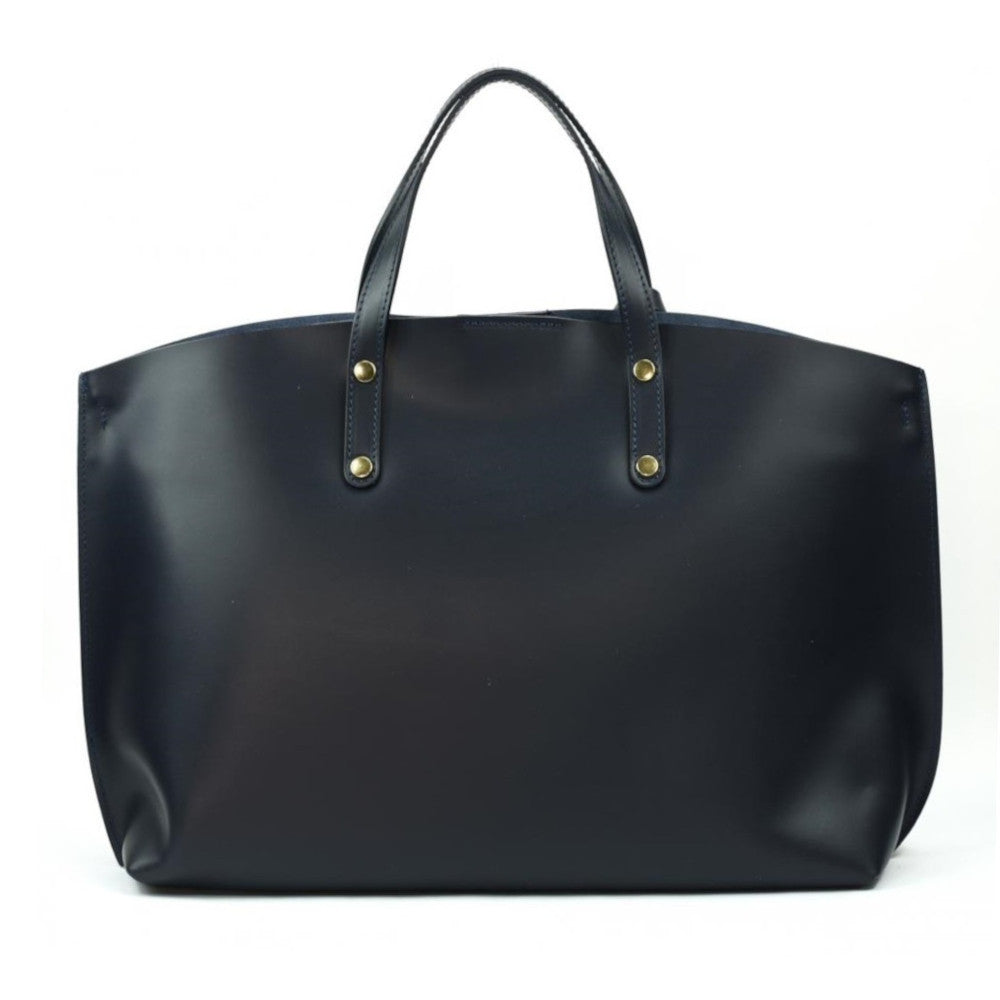 Grand sac à main en cuir glacé CHANTILLY Bleu marine