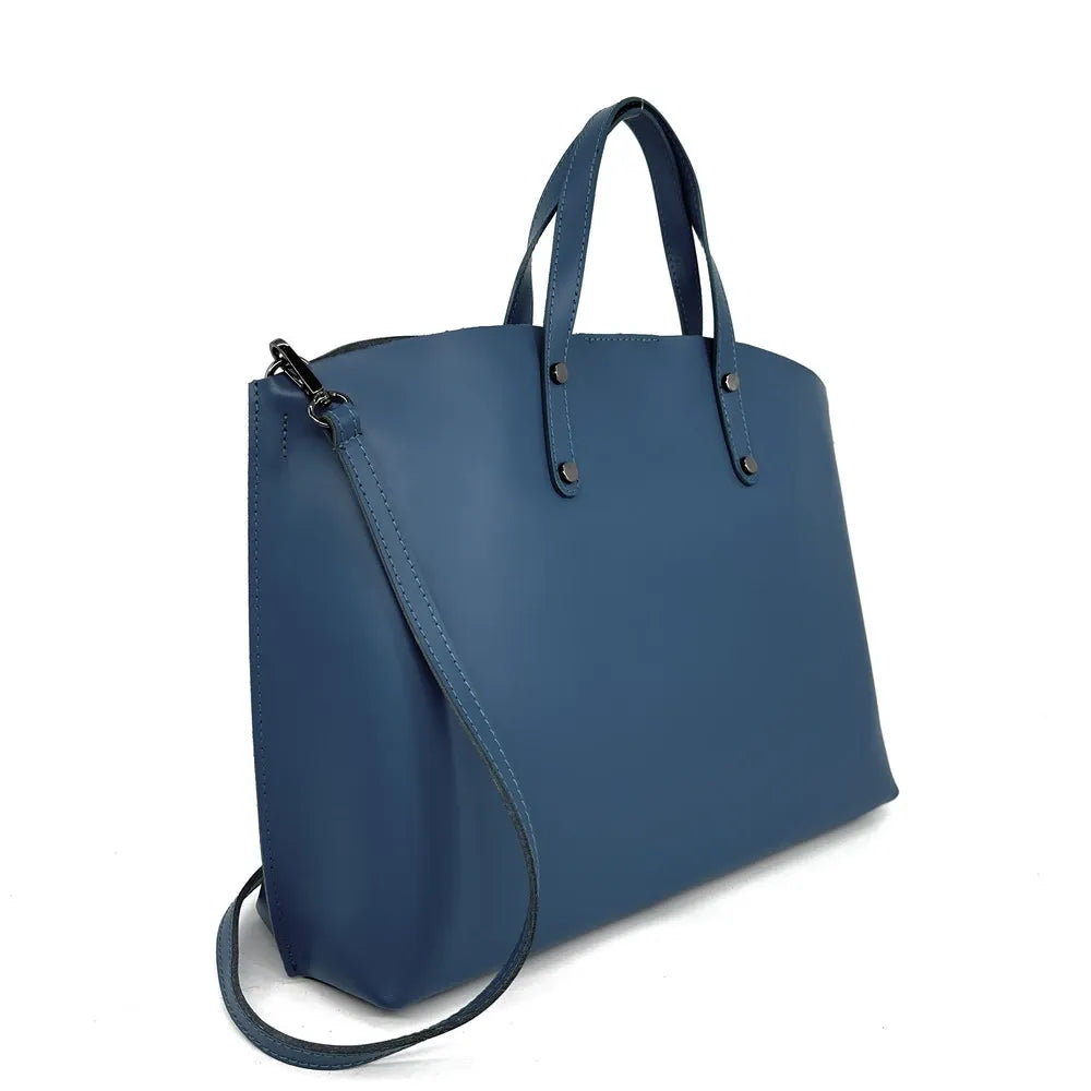 Grand sac à main en cuir glacé CHANTILLY Bleu