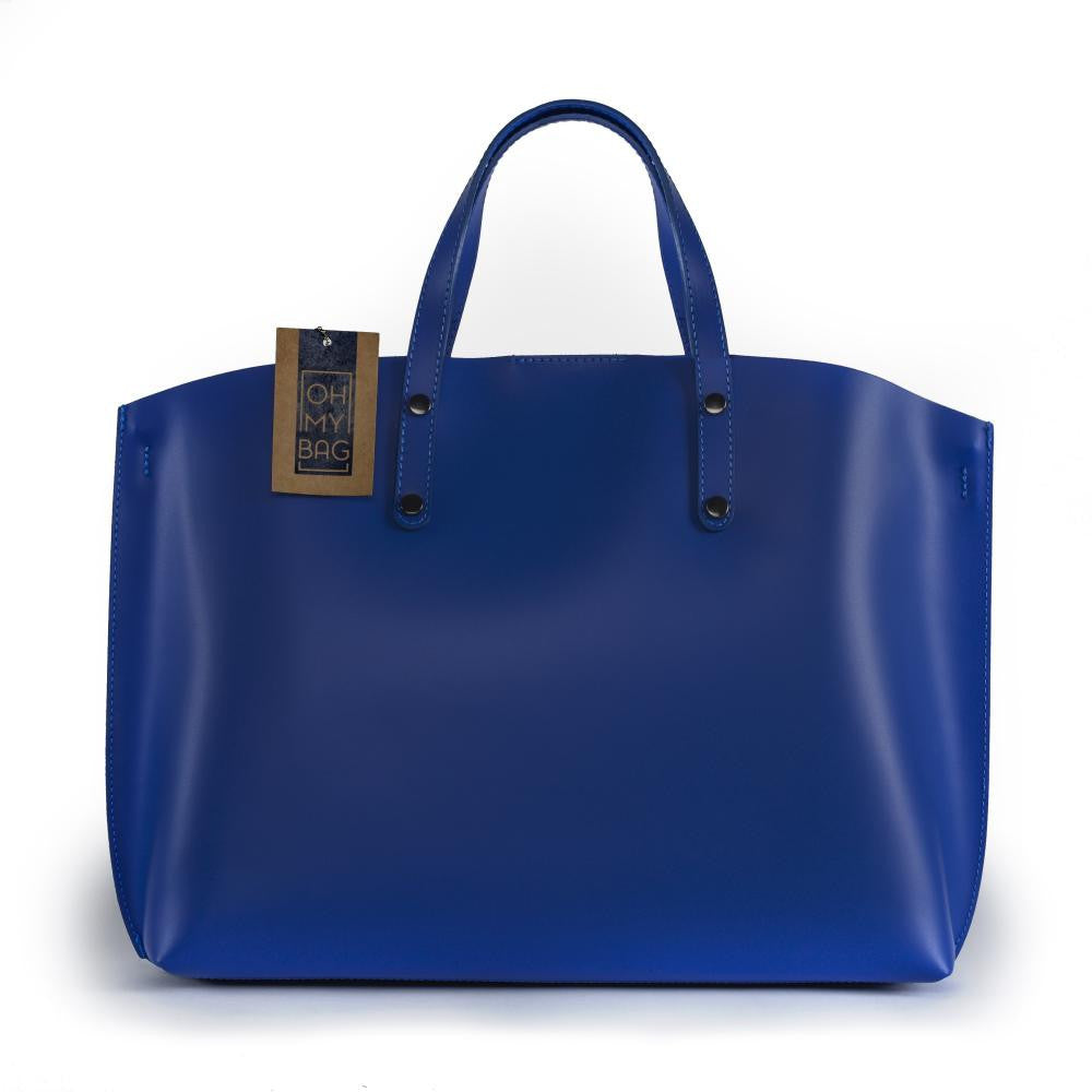 Grand sac à main en cuir glacé CHANTILLY Bleu roi