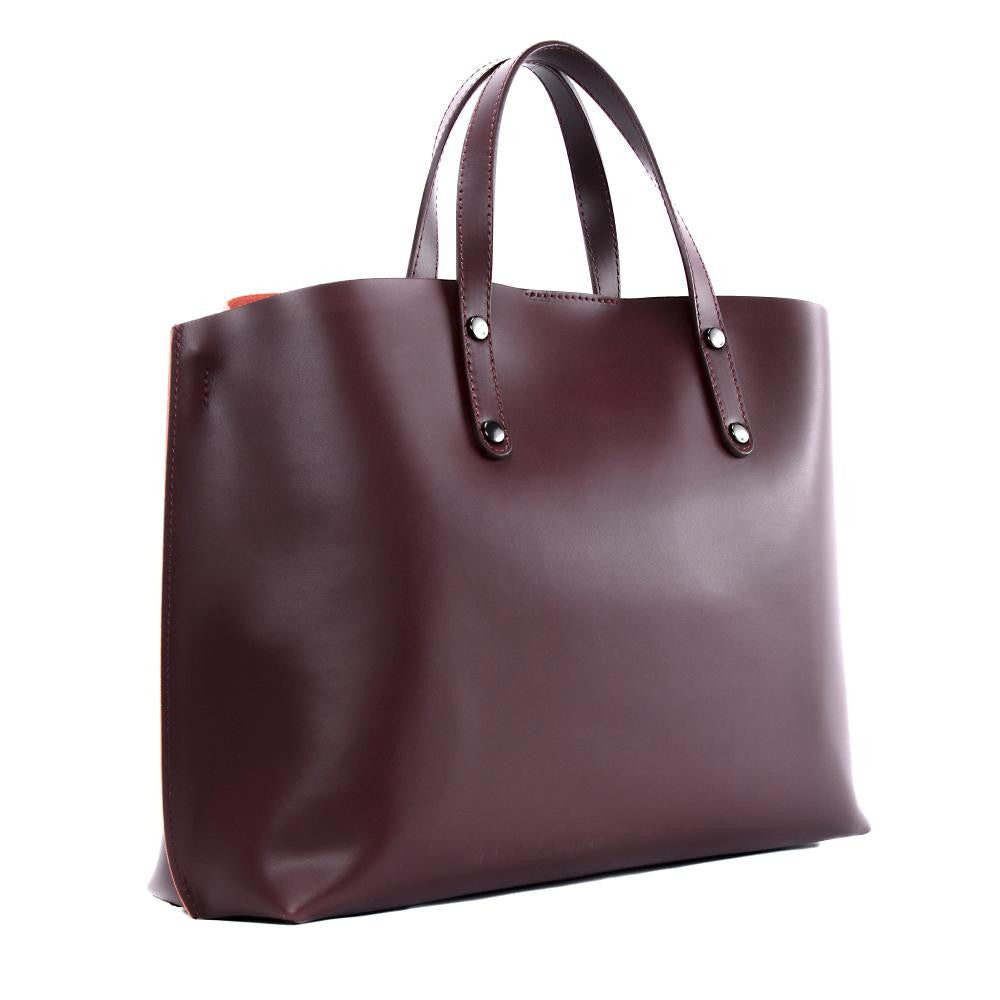 Grand sac à main en cuir glacé CHANTILLY Rouge bordeaux