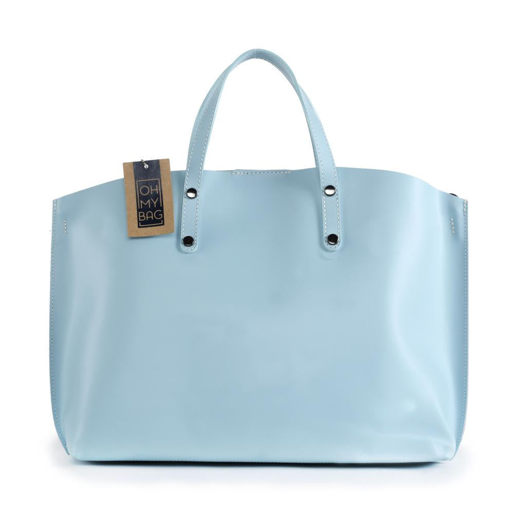 Grand sac à main en cuir glacé CHANTILLY Bleu pastel