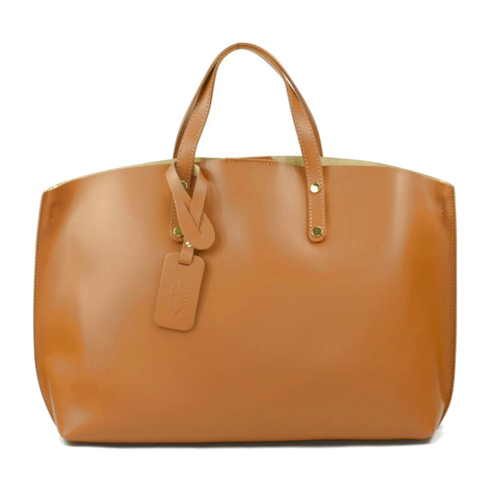 Grand sac à main en cuir glacé CHANTILLY Cognac