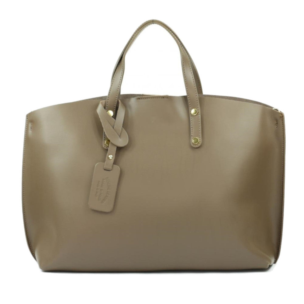 Grand sac à main en cuir glacé CHANTILLY Taupe foncé