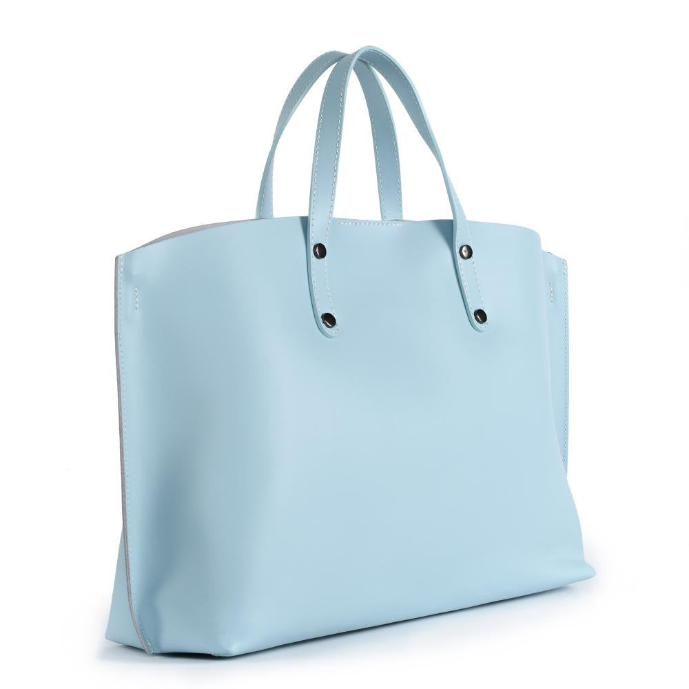 Grand sac à main en cuir glacé CHANTILLY Bleu pastel