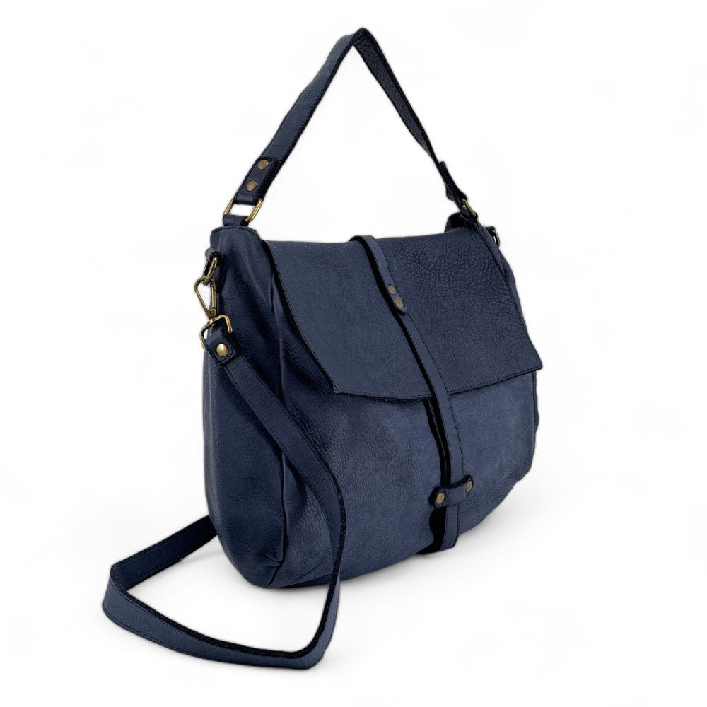Sac messager en cuir vintage MISS CODY Bleu profond