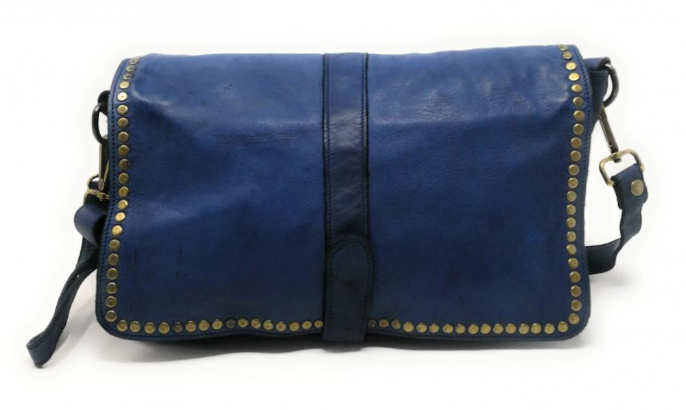 Sac besace à bandoulière en cuir vintage MISS K Bleu denim