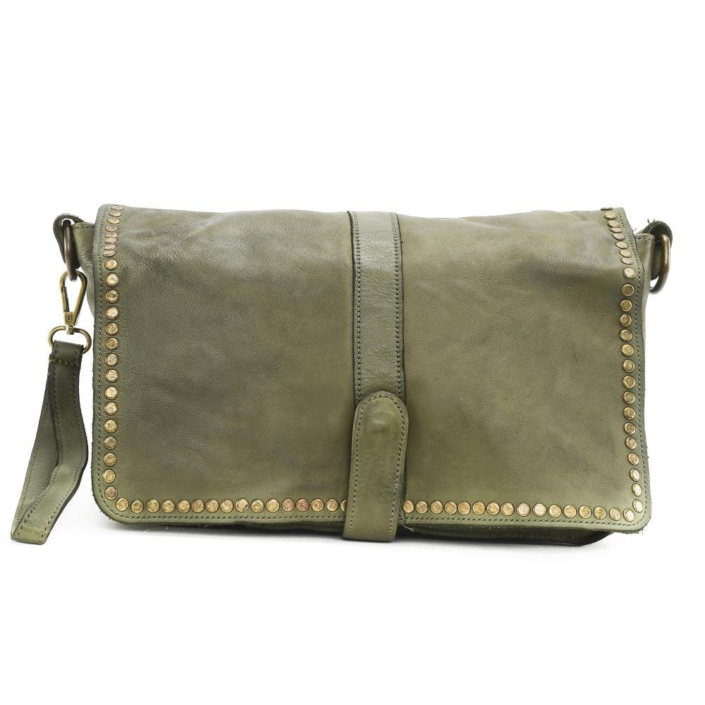 Sac besace à bandoulière en cuir vintage MISS K Kaki clair