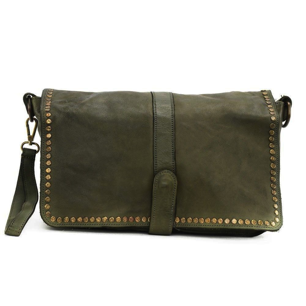 Sac besace à bandoulière en cuir vintage MISS K Kaki