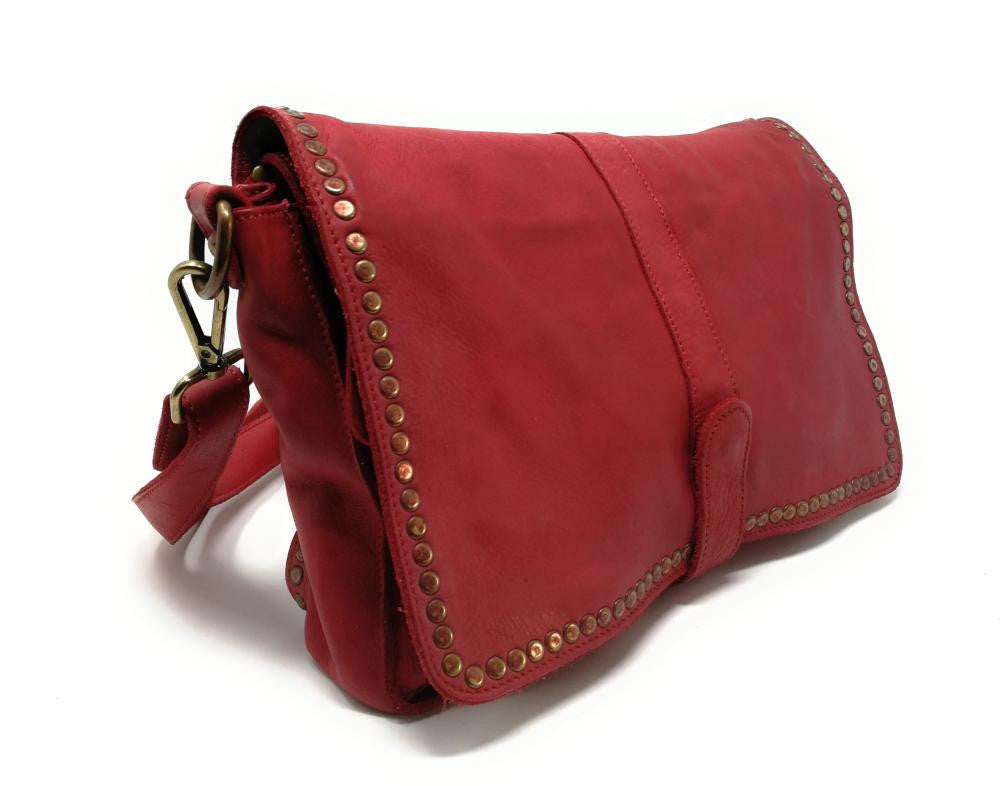 Sac besace à bandoulière en cuir vintage MISS K Rouge garance