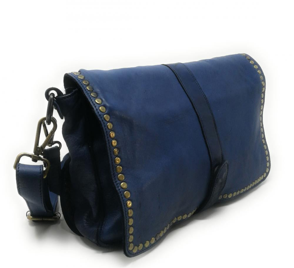 Sac besace à bandoulière en cuir vintage MISS K Bleu denim