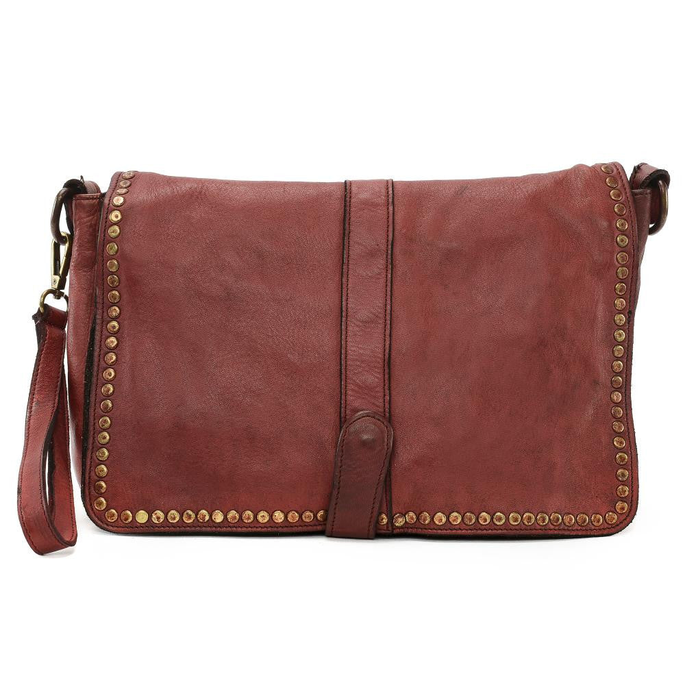 Sac besace à bandoulière en cuir vintage MISS K Rouge bordeaux