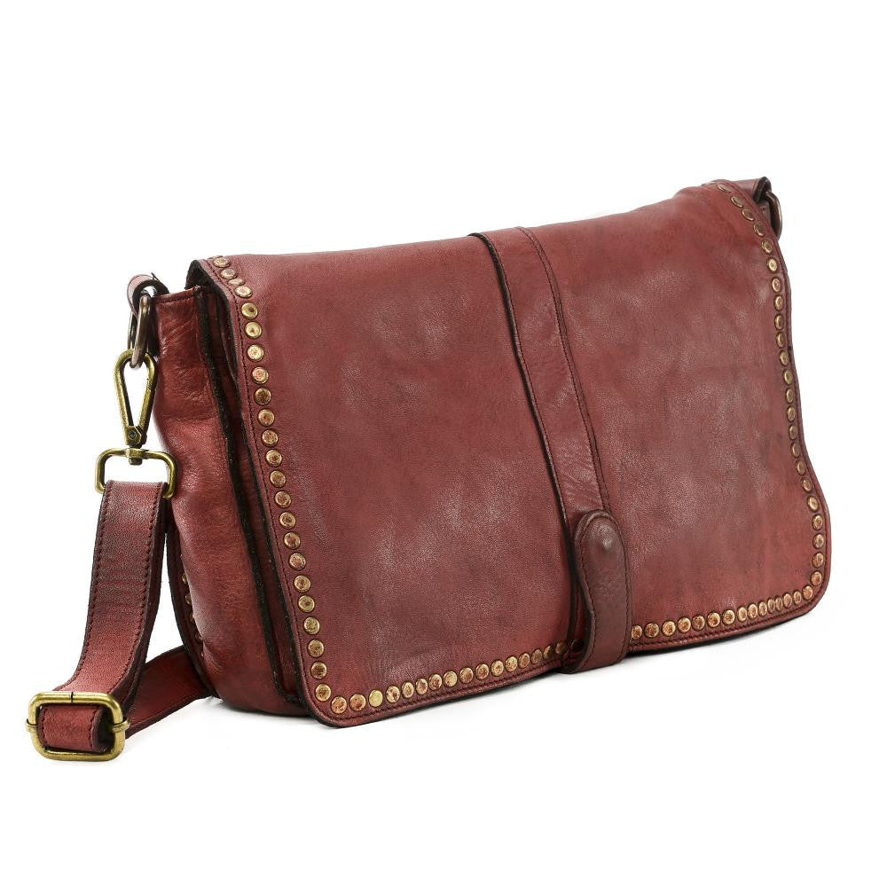 Sac besace à bandoulière en cuir vintage MISS K Rouge bordeaux