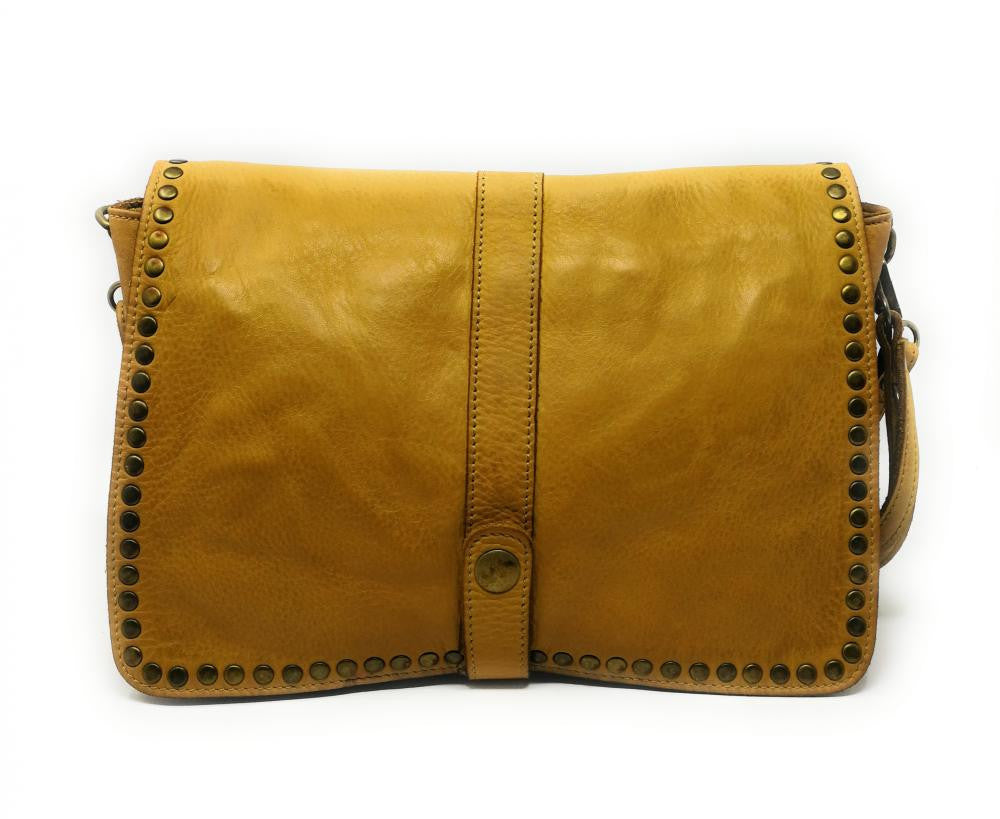 Sac besace à bandoulière en cuir vintage MISS K Jaune Moutarde