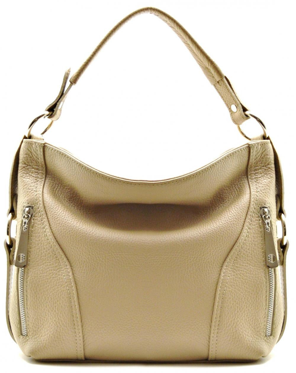 Sac à main en cuir grainé HUIT Taupe clair