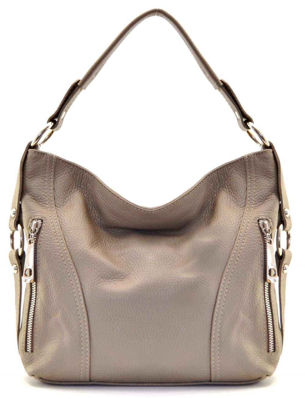 Sac à main en cuir grainé HUIT Taupe foncé