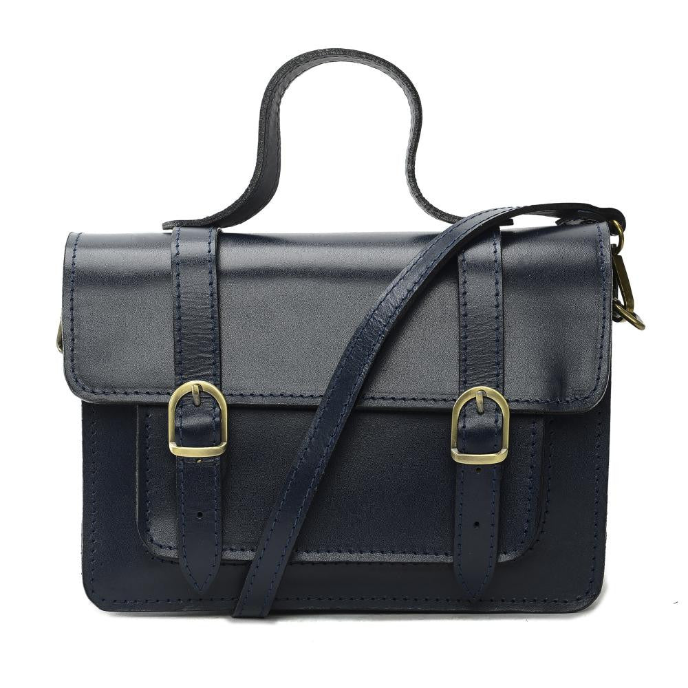 Sac à main en cuir lisse SAND Bleu marine