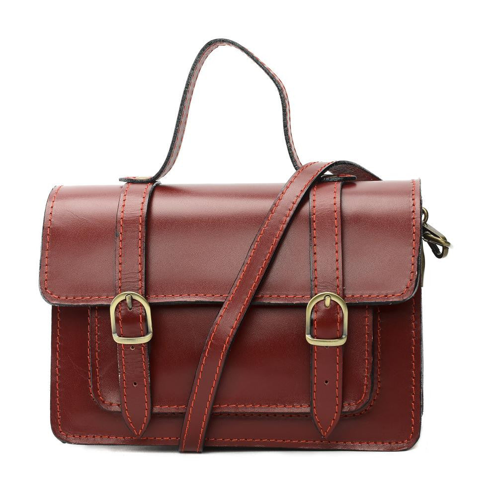 Sac à main en cuir lisse SAND Rouge foncé