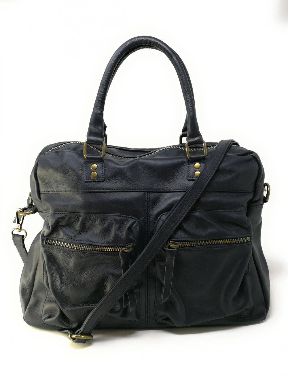 Sac à main en cuir lisse OMB MOSCOU Bleu marine