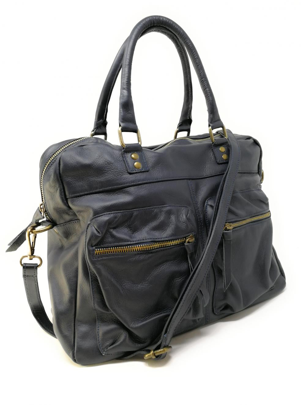 Sac à main en cuir lisse OMB MOSCOU Bleu marine